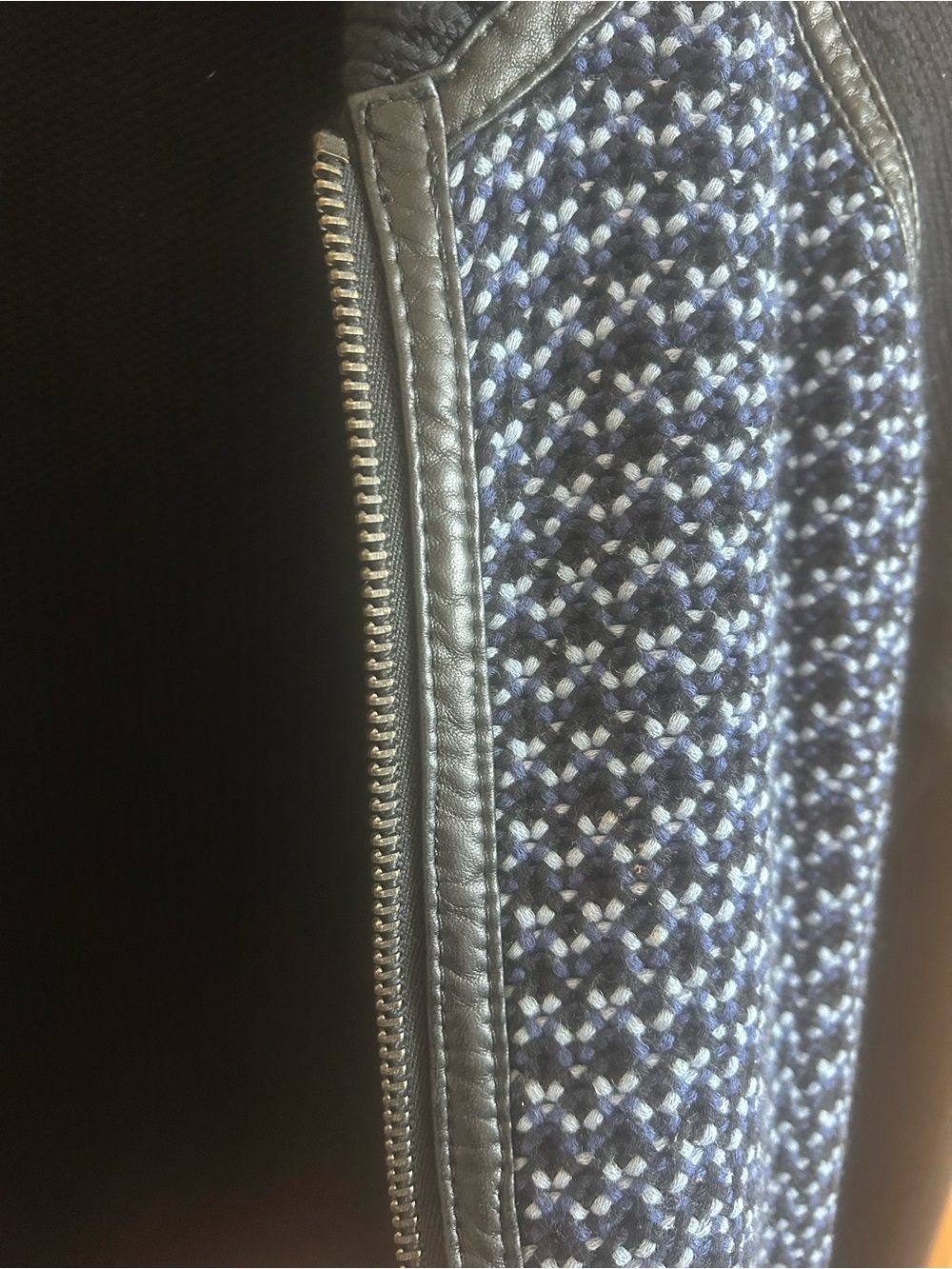 rag & bone Black and Blue Knit Bomber Cardigan with Leather Trim - Picture 5 of 6